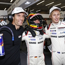 Porsche Team: Mark Webber, Timo Bernhard, Brendon Hartley (l-r)