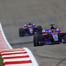 AUSTIN, TX - OCTOBER 20: Brendon Hartley of New Zealand driving the (39) Scuderia Toro Rosso STR12 leads Sean Gelael of Indonesia driving the (38) Scuderia Toro Rosso STR12 on track during practice for the United States Formula One Grand Prix at Circuit of The Americas on October 20, 2017 in Austin, Texas. (Photo by Clive Rose/Getty Images) // Getty Images / Red Bull Content Pool // P-20171020-00824 // Usage for editorial use only // Please go to www.redbullcontentpool.com for further information. //