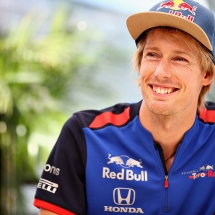 HOCKENHEIM, GERMANY - JULY 19:  Brendon Hartley of New Zealand and Scuderia Toro Rosso talks to the media during previews ahead of the Formula One Grand Prix of Germany at Hockenheimring on July 19, 2018 in Hockenheim, Germany.  (Photo by Mark Thompson/Getty Images) // Getty Images / Red Bull Content Pool  // AP-1WAXJXGDW1W11 // Usage for editorial use only // Please go to www.redbullcontentpool.com for further information. //