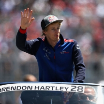 MONTREAL, QC - JUNE 10:  Brendon Hartley of New Zealand and Scuderia Toro Rosso on the drivers parade before the Canadian Formula One Grand Prix at Circuit Gilles Villeneuve on June 10, 2018 in Montreal, Canada.  (Photo by Charles Coates/Getty Images) // Getty Images / Red Bull Content Pool  // AP-1VXDA48292111 // Usage for editorial use only // Please go to www.redbullcontentpool.com for further information. //